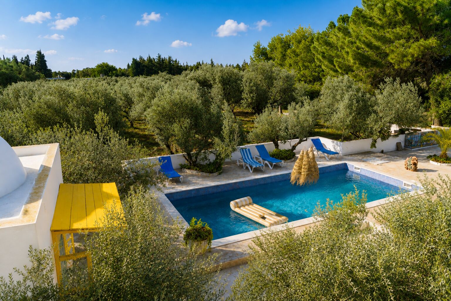 Piscine et jardin d'oliviers, cadre pour mariage à Dar Kameleon
